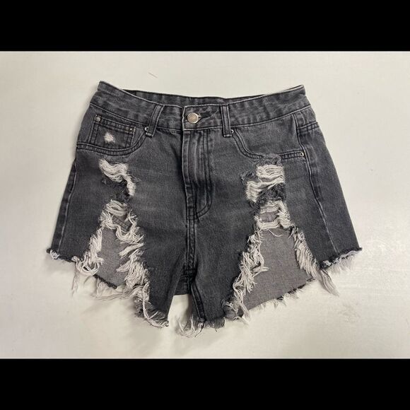 MOMOKROM, Dolls Kill, distressed shorts, gray-black,raw edge, UK 8,US Size 4 - Picture 9 of 13